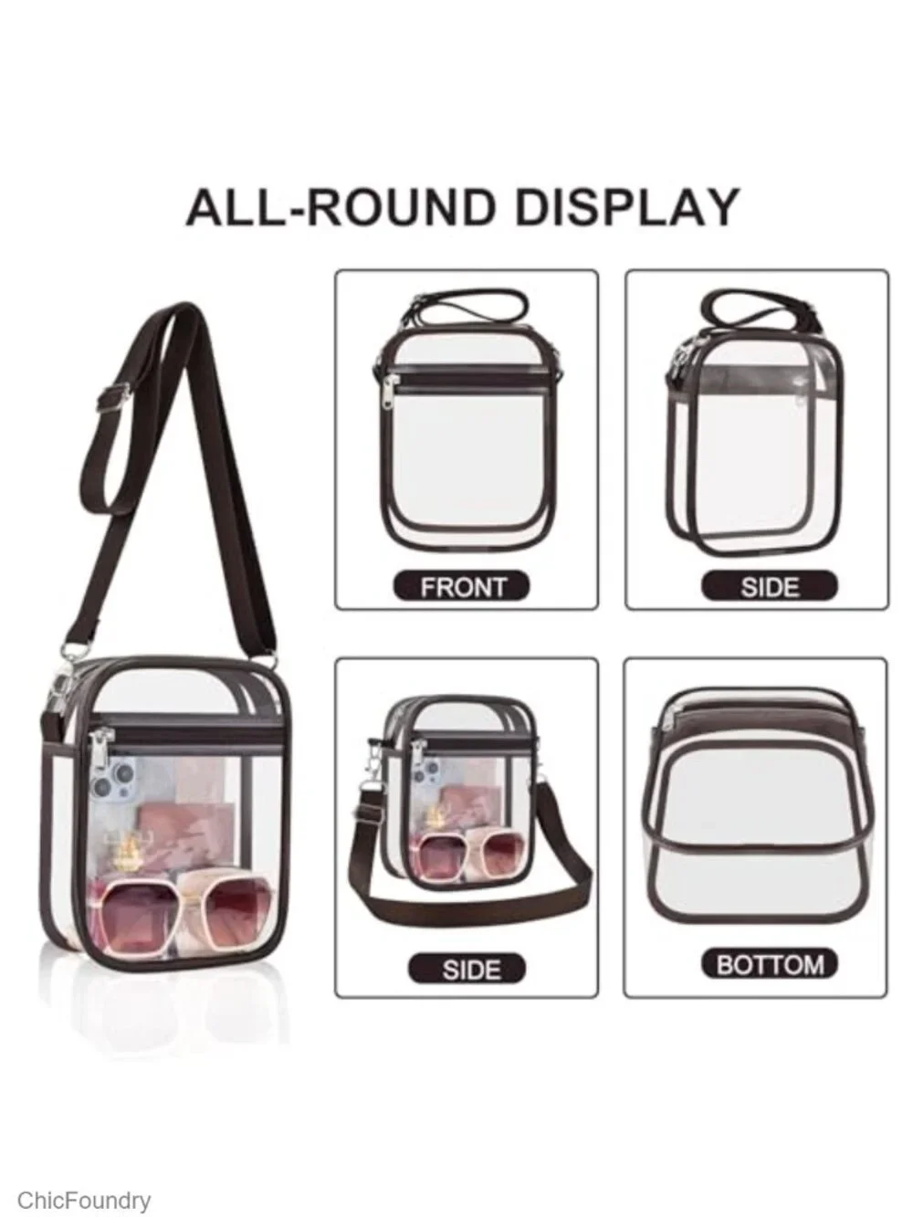 Clear Crossbody Bag for Stadium Events, Waterproof PVC Purse with Removable